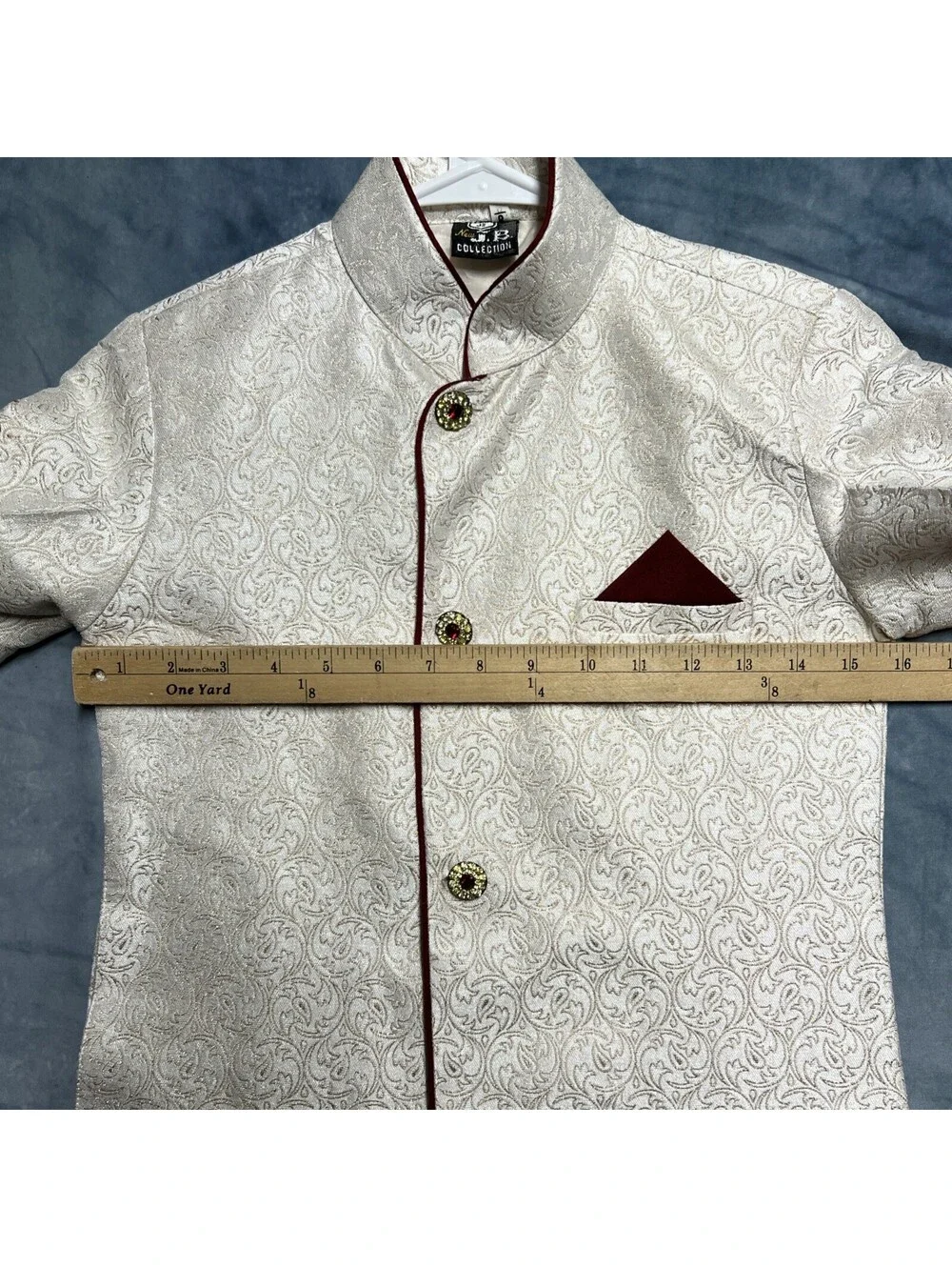 New JB Collection Young Men cream-colored silk sherwani